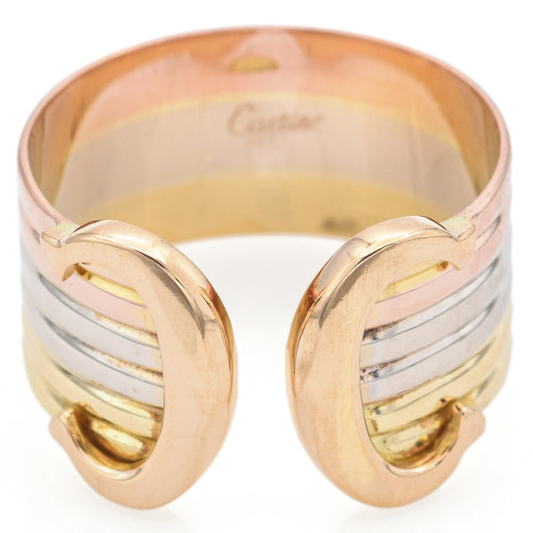 Cartier 18K Tri-Color Gold Double C Band Ring Size 54