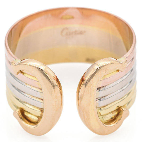 Cartier 18K Tri-Color Gold Double C Band Ring Size 54