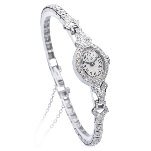 Antique Croton 0.82TCW Diamond Women's 17J 900 Platinum Hand Wind Watch 14K Band