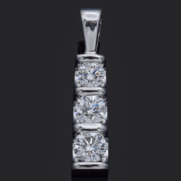 Estate 0.49 TCW Diamond 14K White Gold Three-Stone Journey Pendant