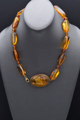 Vintage Sterling Silver Baltic Amber Beaded Strand Necklace 70.4 Gr 21 Inches