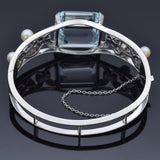 Vintage 14K White Gold 43.70 Ct Aquamarine, Pearl & 1.02 TCW Diamond Bracelet