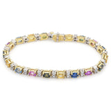 Estate 14K Yellow Gold Rainbow Sapphire & 1.14 TCW Diamond Tennis Bracelet