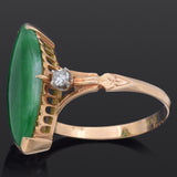 Vintage 18K Yellow Gold Green Jade & Diamond Marquise Cocktail Ring Size 5