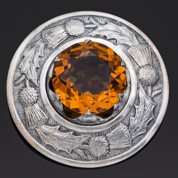 Vintage 1952 Birmingham Yellow Paste Sterling Silver Round Brooch Pin