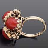 Vintage 14K Yellow Gold Red Coral Cluster Cocktail Ring Size 6.5