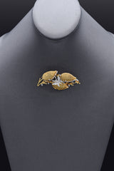 Vintage Yellow & White Gold 0.58 TCW Diamond Butterfly Floral Brooch Pin