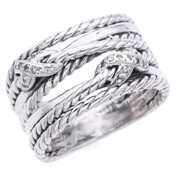 David Yurman Sterling Silver Diamond Double X Crossover Ring Size 7.25