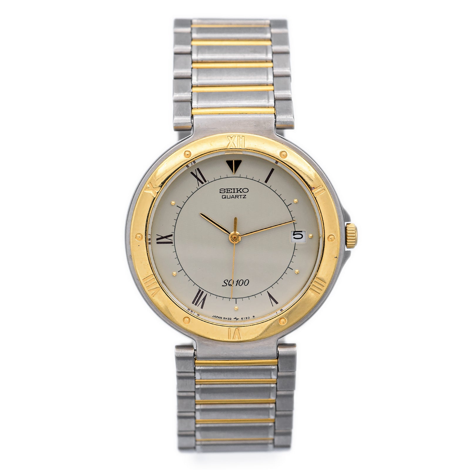 Vintage Seiko SQ 100 5H22 6189 Men s Quartz Gold Plated Steel Date Wri Blue Ribbon Rarities