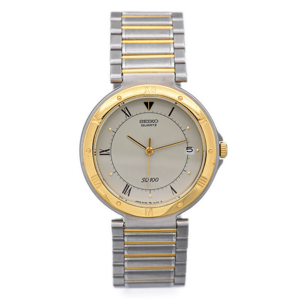 Vintage Seiko SQ 100 5H22-6189 Men’s Quartz Gold Plated/Steel Date Wristwatch