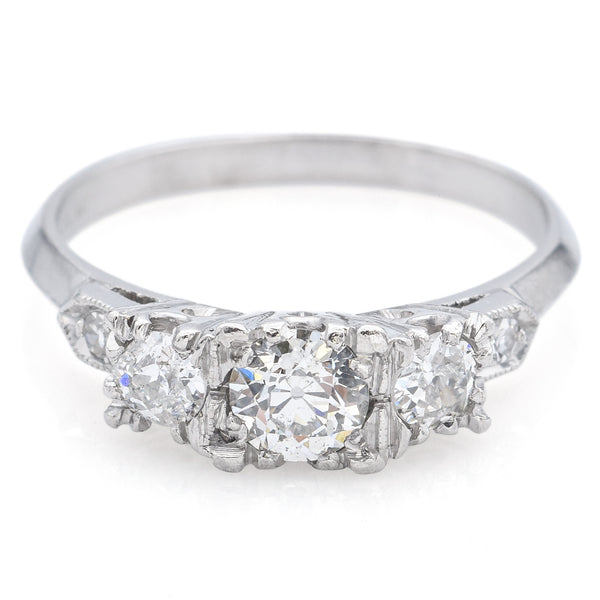 Antique Art Deco Platinum 1.33 TCW Old Euro Diamond Ring Size 6.5