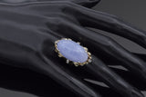Vintage 14K Yellow Gold 21.56 Ct. Lavender Jade & Diamond Cocktail Ring Size 7