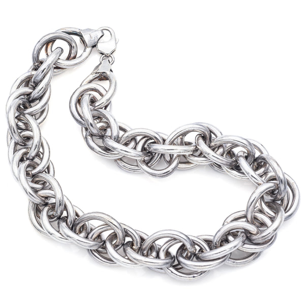 Vintage Italian Sterling Silver Chunky Chain Collar Necklace 21 mm