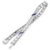 Antique Platinum Sapphire & 5.30 TCW Old Euro Diamond Tennis Bracelet