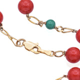 Vintage 14K Yellow Gold Red Coral & Malachite Beaded Strand Necklace 20 Inches