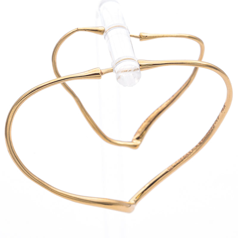 Tiffany & Co. 18K Gold Elsa Peretti Large Small Open Heart Hoop Earrings +Pouch