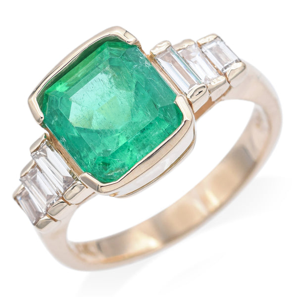 Estate 14K Yellow Gold Square 2.79Ct Emerald & 0.50TCW Diamond Ring Size 6
