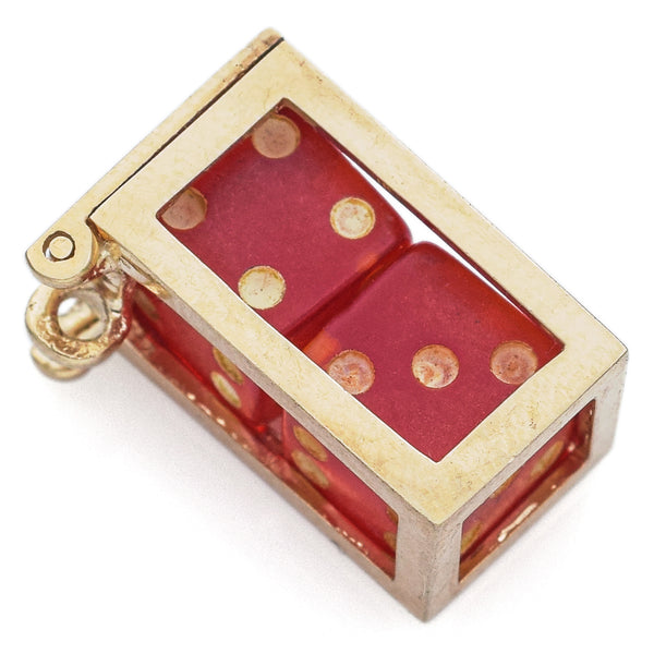 Vintage 14K Yellow Gold Movable Red Dice Charm Pendant