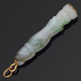 Vintage 14K Yellow Gold Translucent Green Jade Carved Kwan Yin Pendant