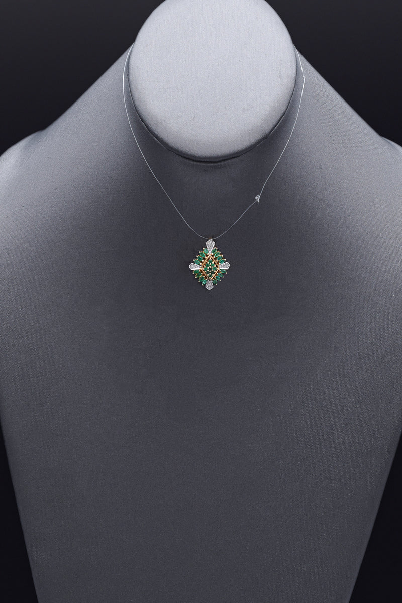 Vintage 14K Yellow Gold Emerald & Diamond Pendant 24 x 18 mm