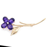 Vintage 14K Yellow Gold Amethyst & Diamond Floral Brooch Pin