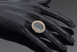 Vintage 14K Yellow Gold 12.81 Ct Aquamarine & Pearl Cocktail Ring Size 7