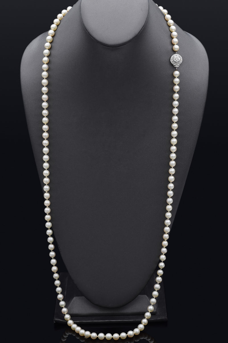 Antique 14K White Gold & Platinum Pearl & 1.02TCW Diamond Beaded Strand Necklace