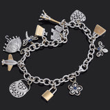 Vintage Michael Anthony 14K White Gold Sapphire & Diamond 12 Charms Bracelet