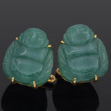 Vintage 14K Yellow Gold Aventurine Carved Buddha Large Cufflinks 13.2 Grams