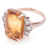 Antique 10K Yellow Gold 7.16 Ct Citrine & Diamond Cocktail Ring Size 3.25