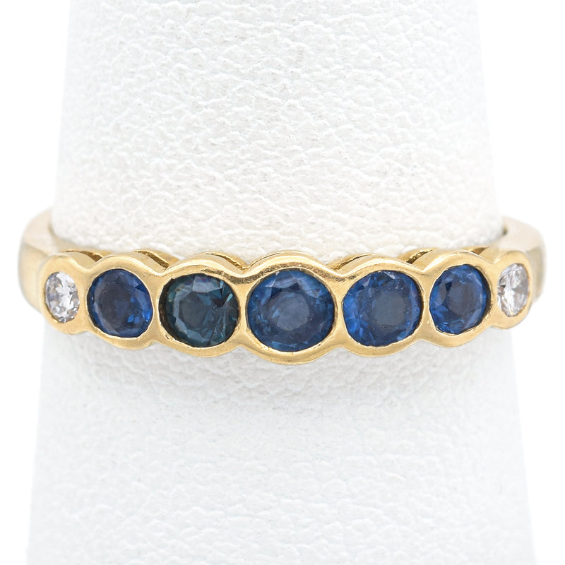 Vintage 18K Yellow Gold Sapphire & Diamond Band Ring Size 5