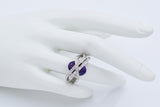 Estate 18K White Gold Amethyst & 0.34 TCW Diamond Ring & Omega-Back Earrings Set