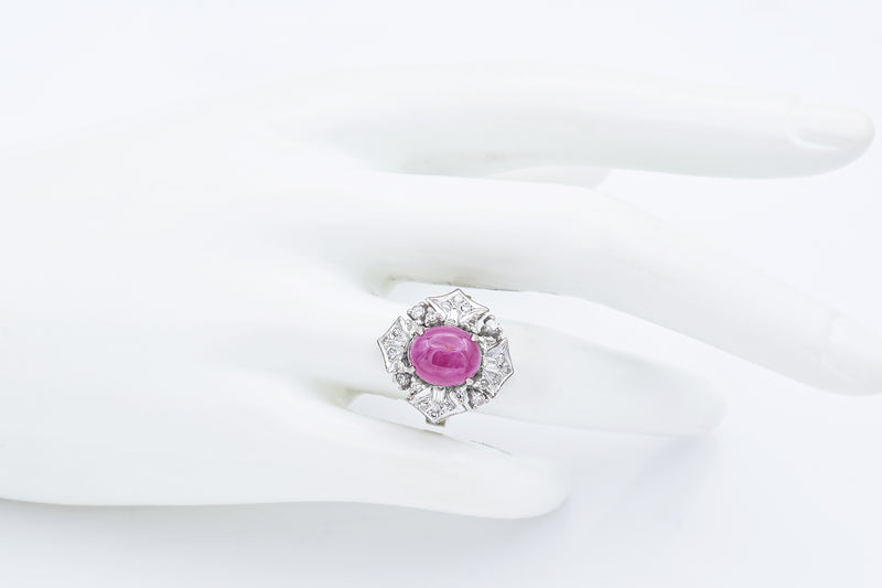 Vintage Asian Silver & Gold Alloy Ruby & 0.73TCW Diamond Cocktail Ring Size 6.75