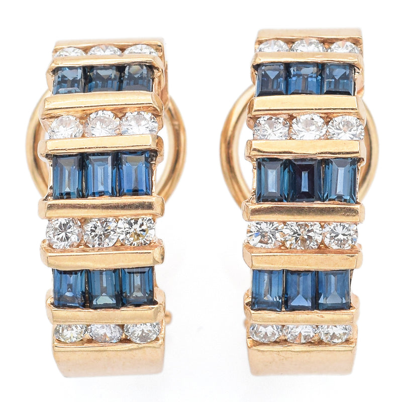 Vintage 14K Yellow Gold Sapphire & 0.60 TCW Diamond Omega-Back Earrings
