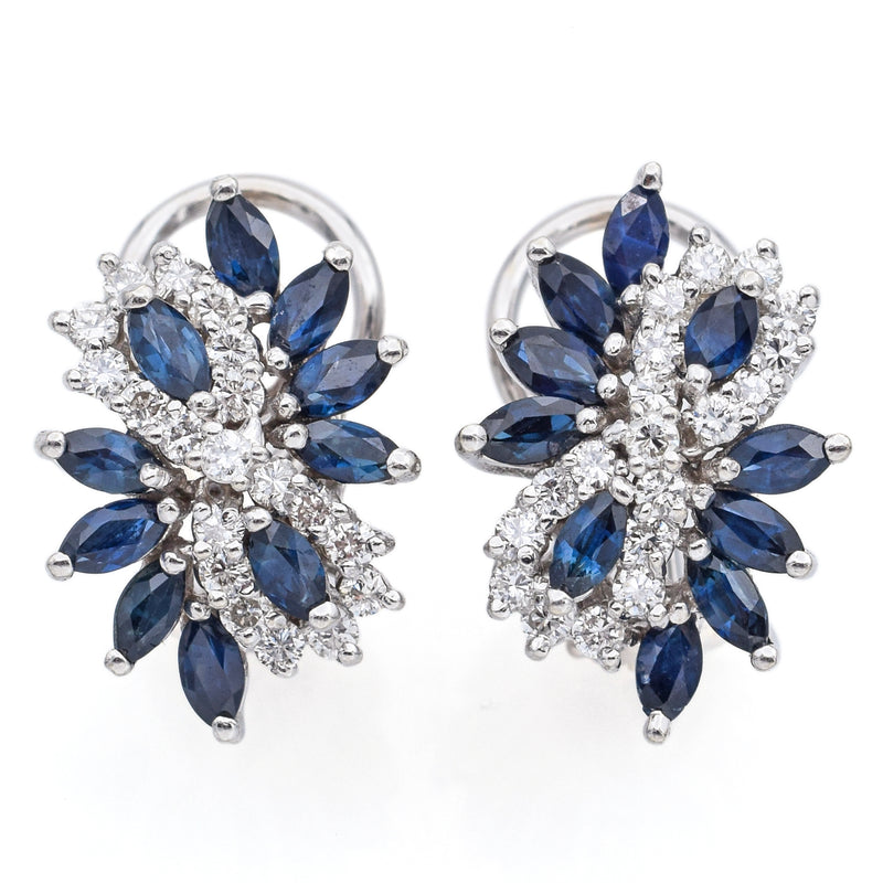 Estate 14K White Gold Sapphire & 0.76 TCW Diamond Omega-Back Infinity Earrings