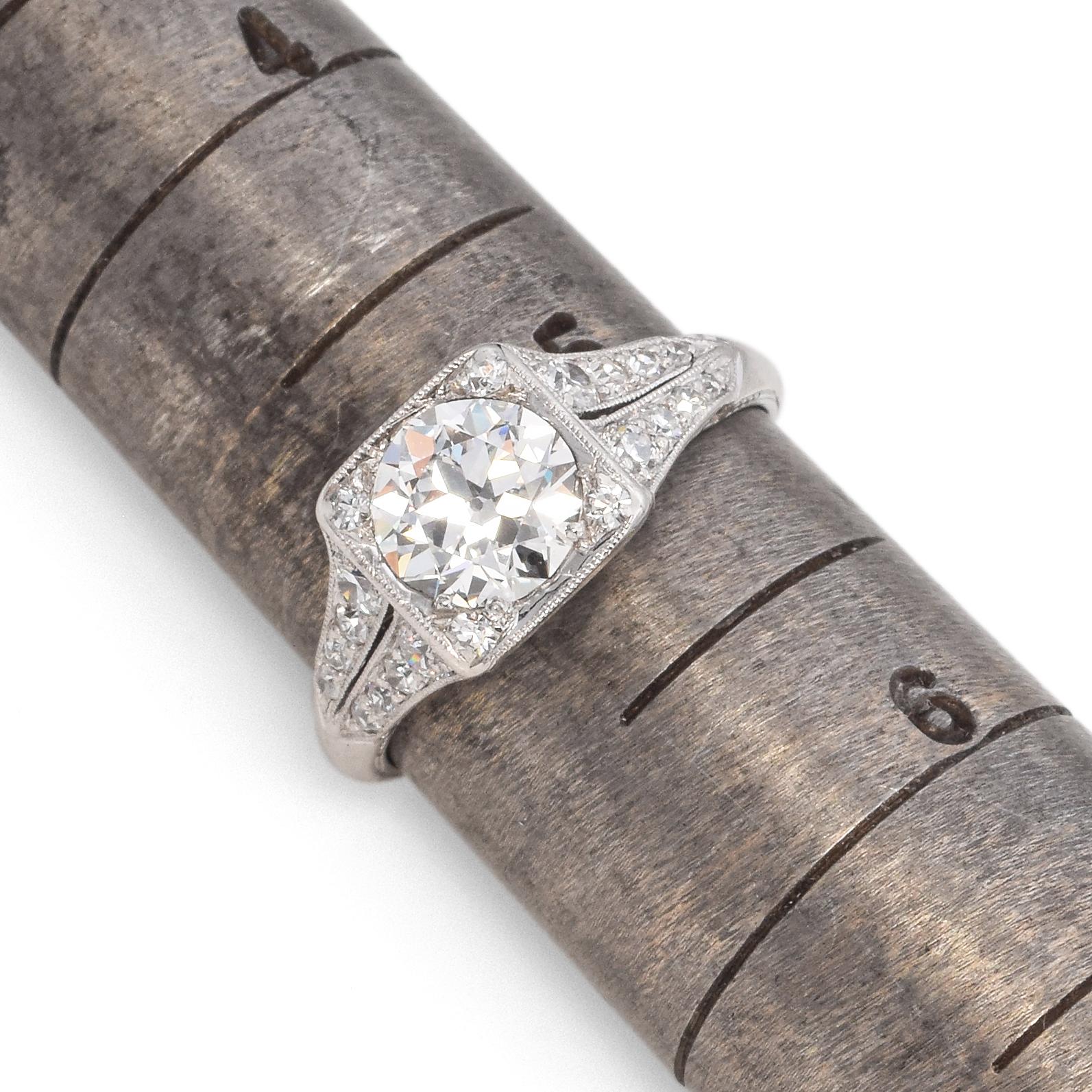 Antique Art Deco Platinum 0.96 Ct E VS1 Diamond Engagement Ring GIA