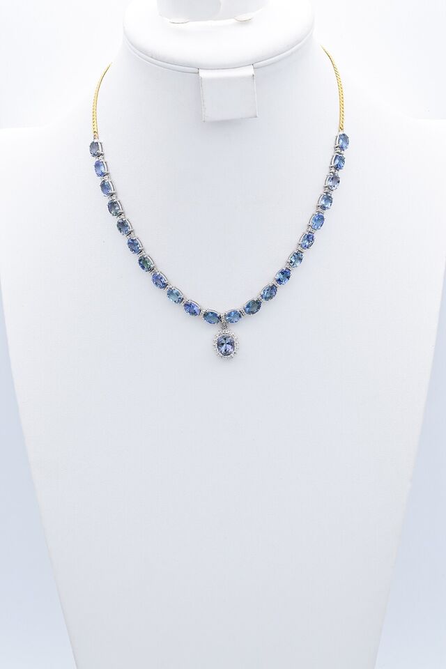 Vintage 24K & 14K Gold Color Changing Tanzanite & 0.95 TCW Diamond Necklace
