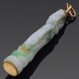 Vintage 14K Yellow Gold Translucent Green Jade Carved Kwan Yin Pendant