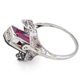 Vintage 14K White Gold Ruby, Onyx & Diamond Spinner Ring Size 8.5