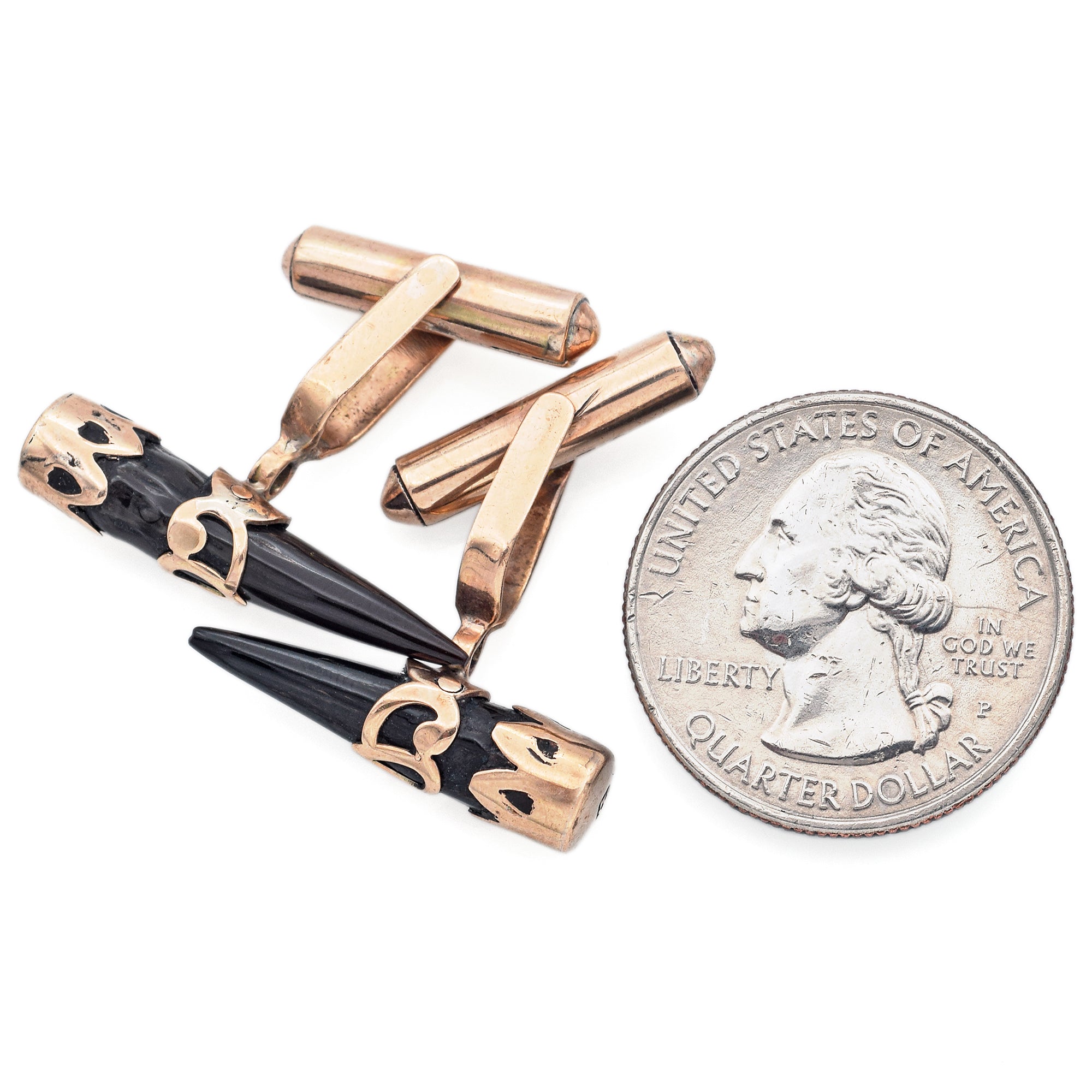 Vintage Jet 9K Yellow Gold Horn Bullet Back Cufflinks