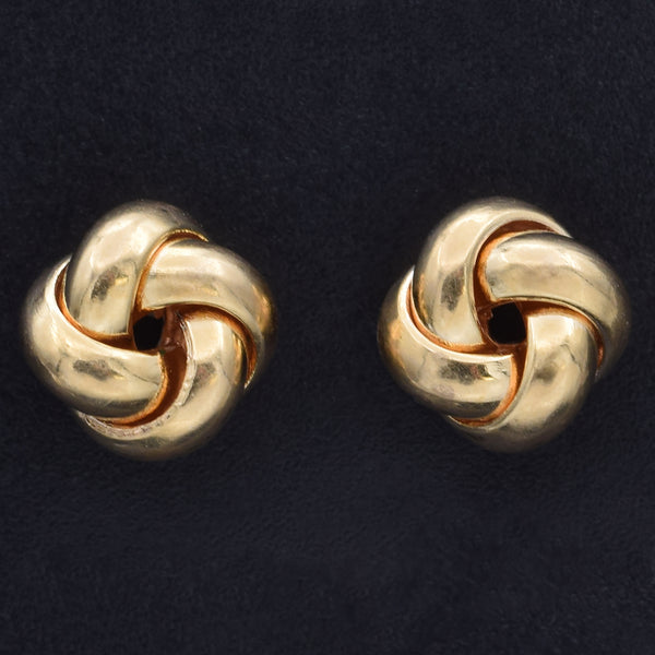 Vintage 14K Yellow Gold Love Knot Round Stud Earrings