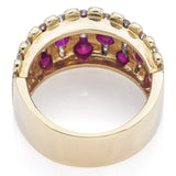 Vintage 14K Yellow Gold Ruby & 0.62 TCW Diamond Wide Band Ring Size 7