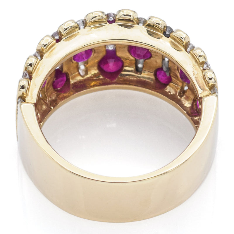 Vintage 14K Yellow Gold Ruby & 0.62 TCW Diamond Wide Band Ring Size 7