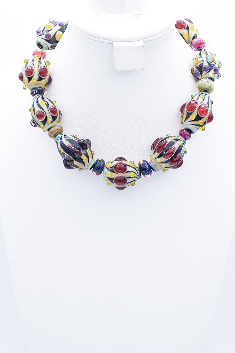 Queen Bead Sterling Silver Art Glass Beaded Strand Necklace 19 Inches