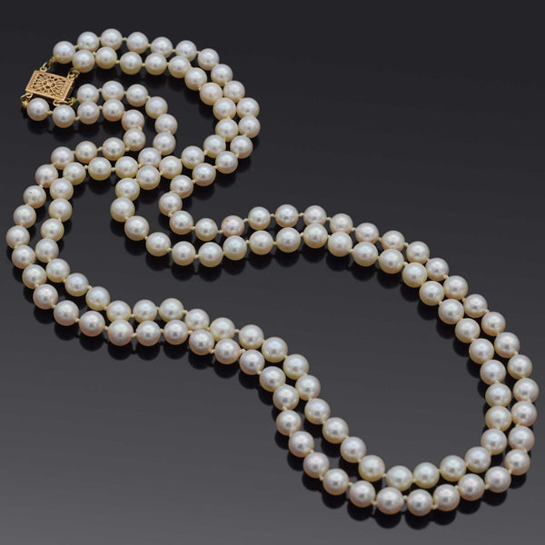 Vintage 14K Yellow Gold Pearl Beaded Double-Strand Necklace 19 Inches