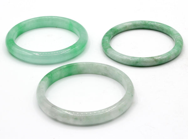 Lot of 3 Vintage 5.8 - 8.7 mm Translucent Green Jade Bangle Bracelets 66.6G