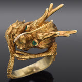 Vintage 14K Yellow Gold Emerald & Ruby Dragon Cocktail Ring Size 7.25