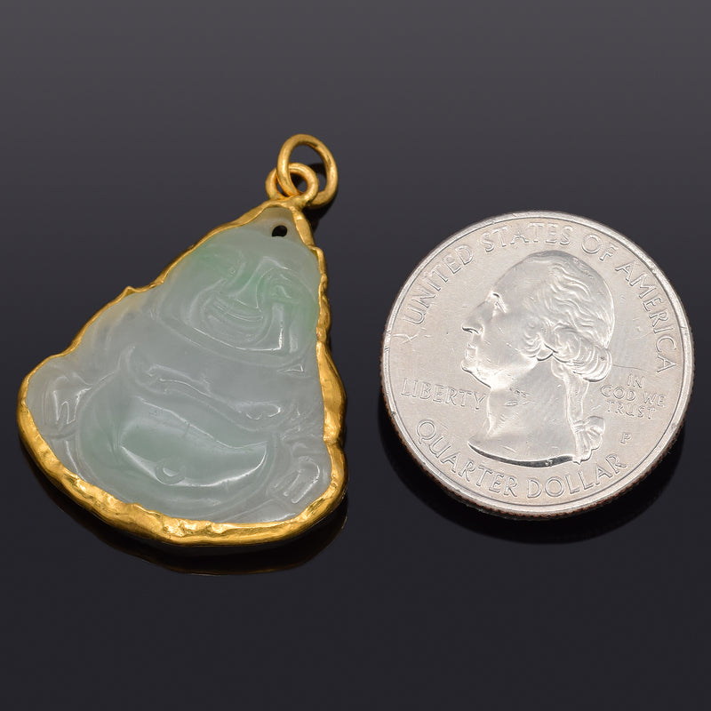 Vintage 24K Yellow Gold Translucent Green Jade Carved Buddha Pendant
