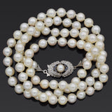 Vintage 18K White Gold 6-7.5 mm Pearl & Sapphire Beaded Strand Necklace 29"