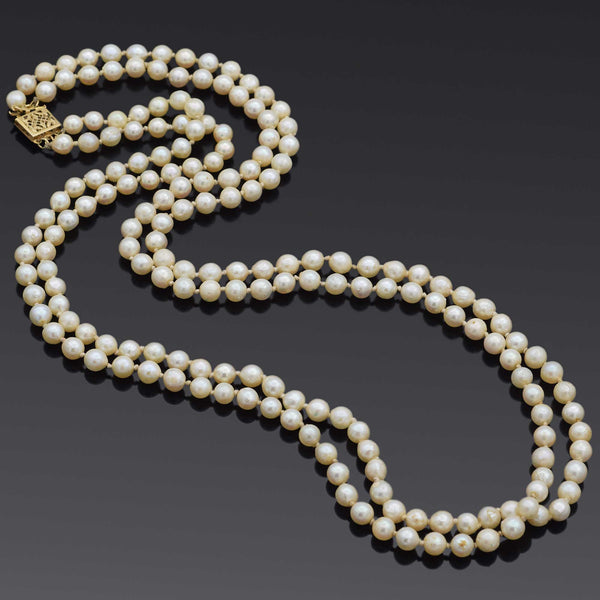 Vintage 14K Yellow Gold Pearl Beaded Double-Strand Necklace 25.5 Inches